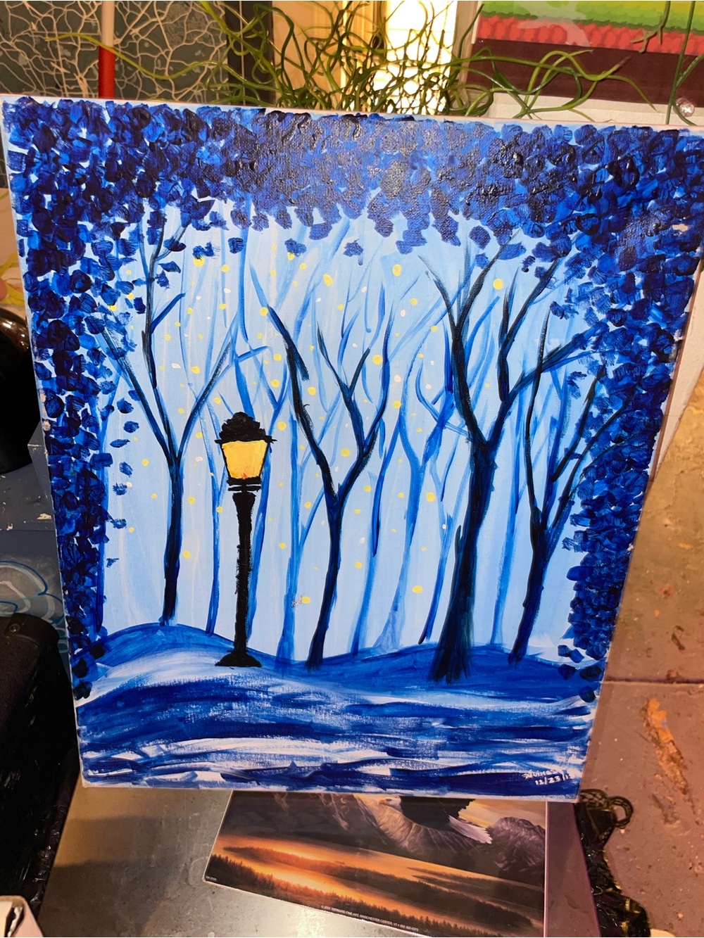 Blue Forest Lamp Post Canvas Wall Art